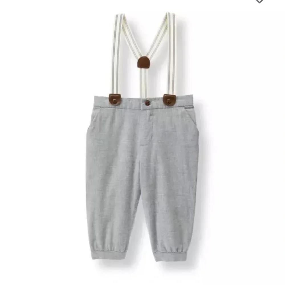 Janie & Jack Baby Boys Twill Suspender Pants & Long Sleeve Button Down Shirt Set